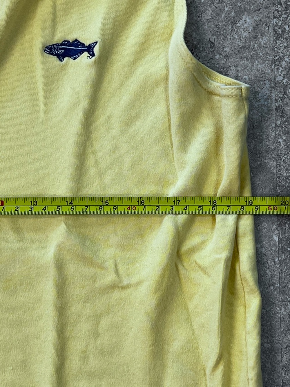 Menemsha Blues Yellow Sleeveless Women’s Polo with Navy Fish Logo - Picture 4 of 5